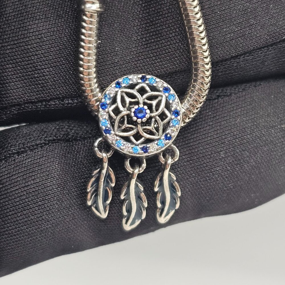 SILVER 925 DREAM CATCHER WITH THREE DANGLE FEATHERS CHARM